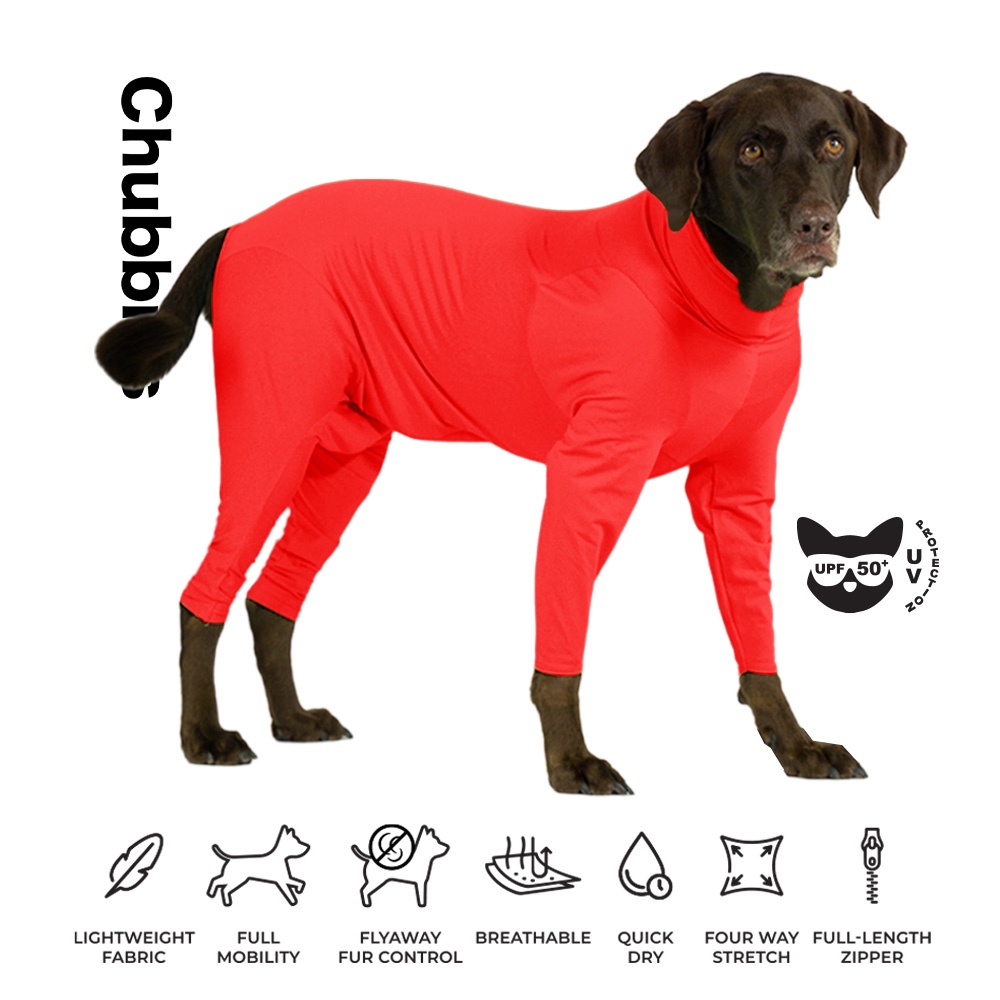 CH3 CHUBBIES NylonDEVIL Red-Black UPF50+ Onesies ชุดกันขนร่วงสัตวเลี้ยง เสื้อสุนัข กันขนร่วงหมาในบ้าน รถ ป้องกันเลียแผล