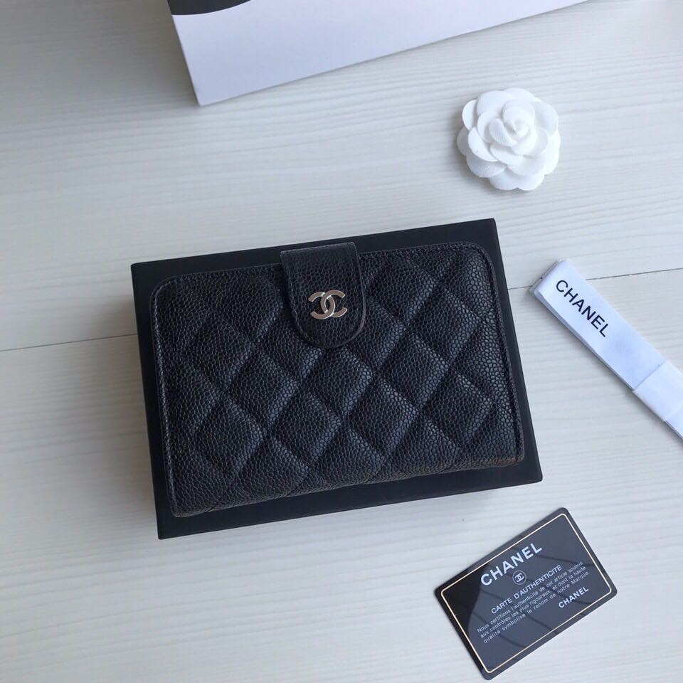 กระเป๋าสตางค์ cn caviar wallet สีดำ ใบสั้น งานดีสุด หนังอิมพอร์ทยยุโรป