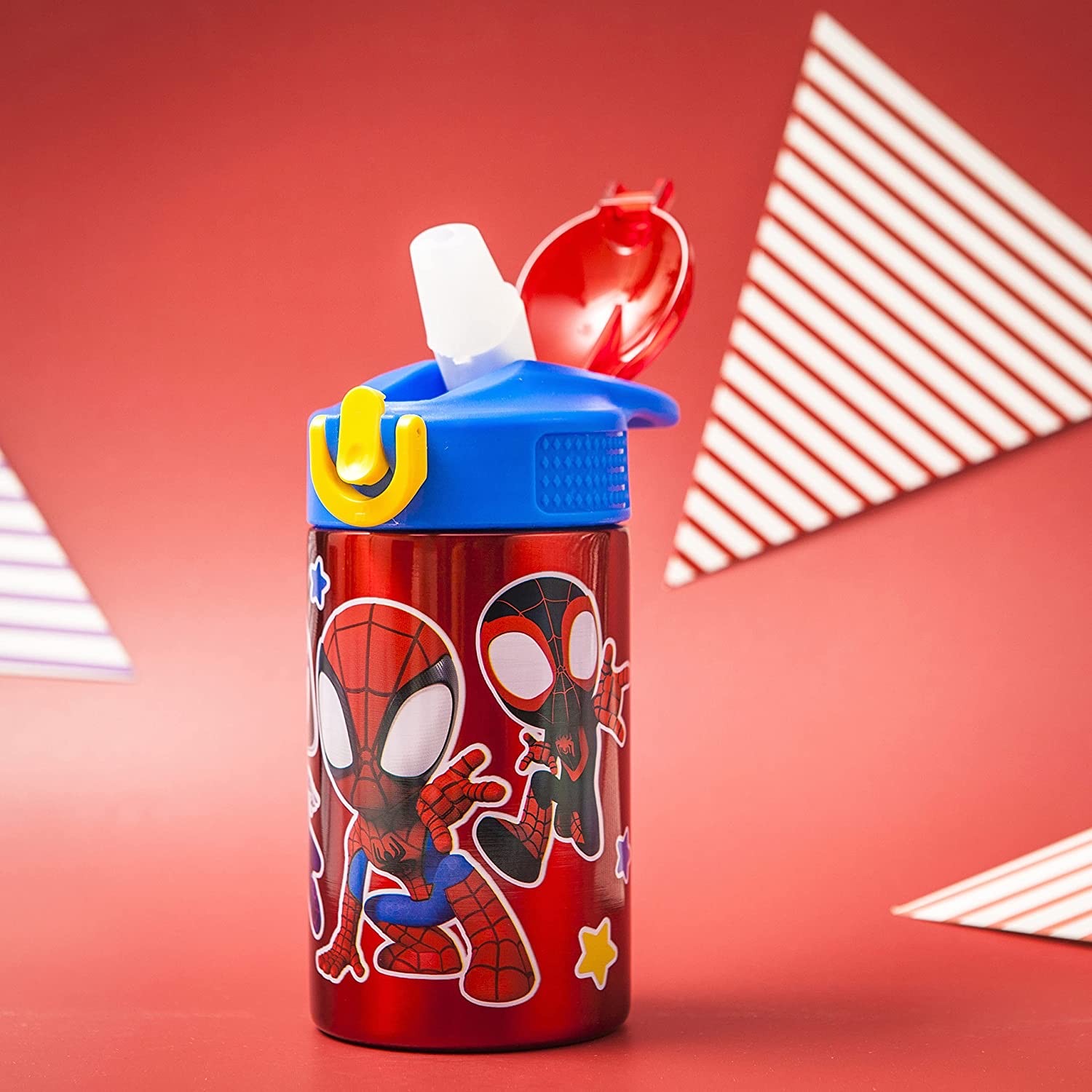 กระติกน้ำสเตนเลสพร้อมหลอดดื่ม Zak! Spider-Man & Friends 16 Oz. Stainless Steel Water Bottle