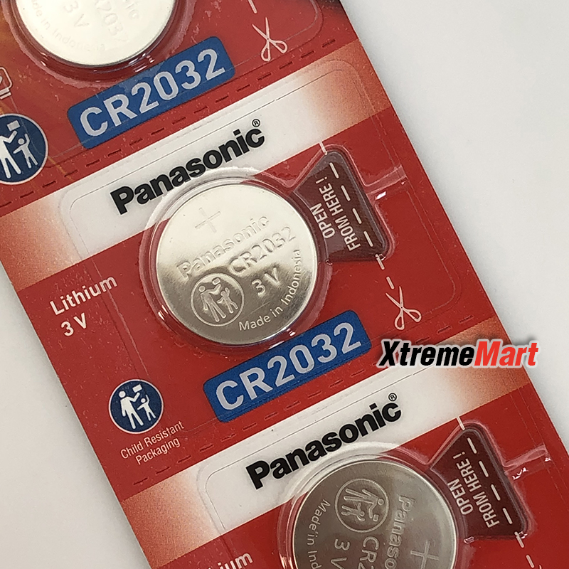 ถ่านกระดุม Panasonic รุ่น CR2032 225 mAh Lithium 3V แผงสีแดง (ก้อนละ)
