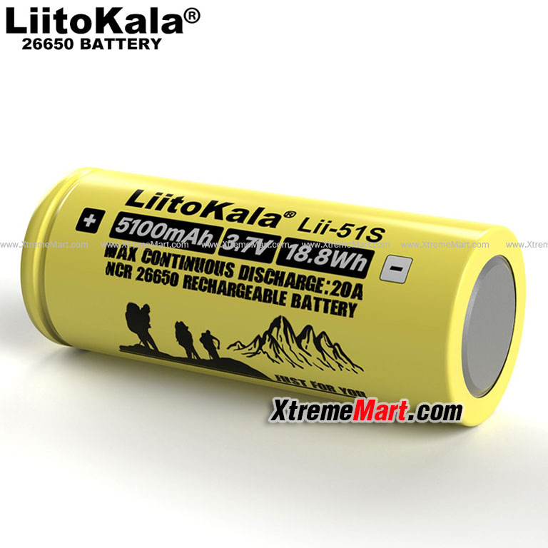 แบตเตอรี่ Liitokala LII-51S 26650 20A power rechargeable lithium battery 26650A 3.7V 5100mA (ก้อนละ)