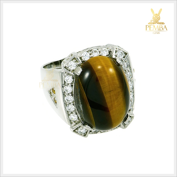 แหวนตาเสือแท้ เงินแท้925 ชุบทองคำขาว เสริมอำนาจบารมี น่าเกรงขาม