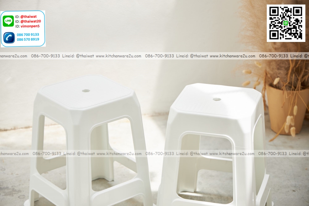 P12112 เก้าอี้นั่ง เก้าอี้ก๋วยเตี๋ยว (27.5*27.5*47.5 cm) แข็งแรง สีขาว เกรดเอ No.7003 ราคาขายส่งต่อ 1 โหล: 12 ตัว : 85 บต่อตัว