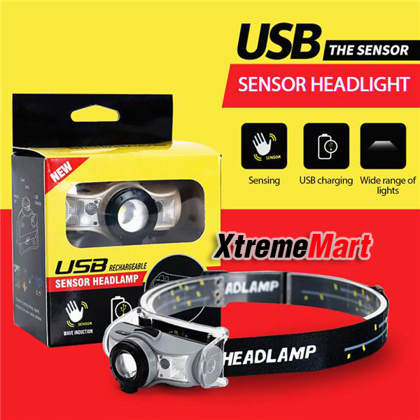 ไฟฉายคาดหัวซูมได้ หลอด LED XM-L2 + Red LED x 2 มีระบบมือโบกเปิด-ปิด USB Rechargeable Mini Headlight (ชุดละ)