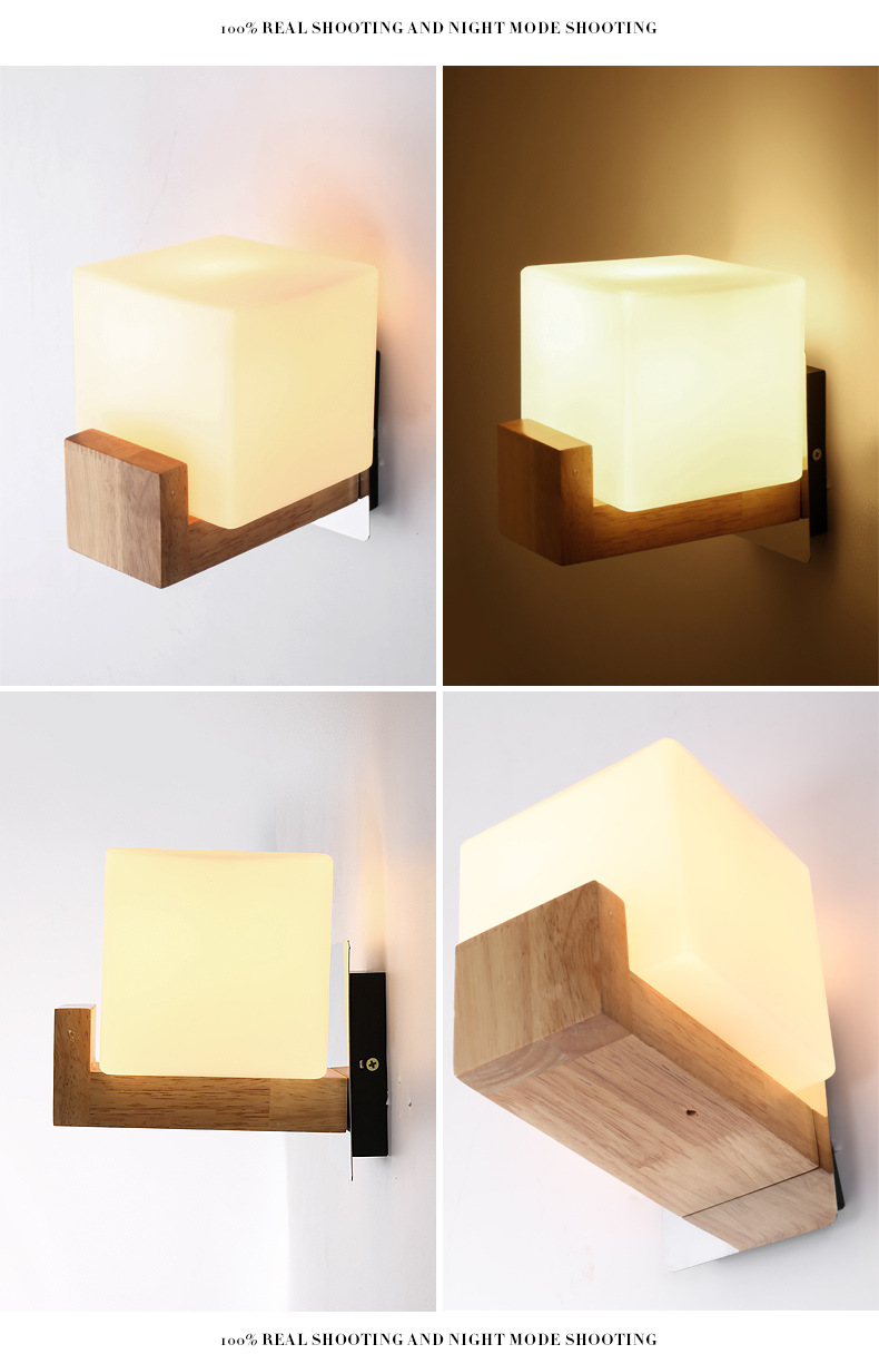 โคมไฟติดผนังไม้โมเดิร์น โป๊ะสี่เหลี่ยม 18x12cm รุ่น W6017