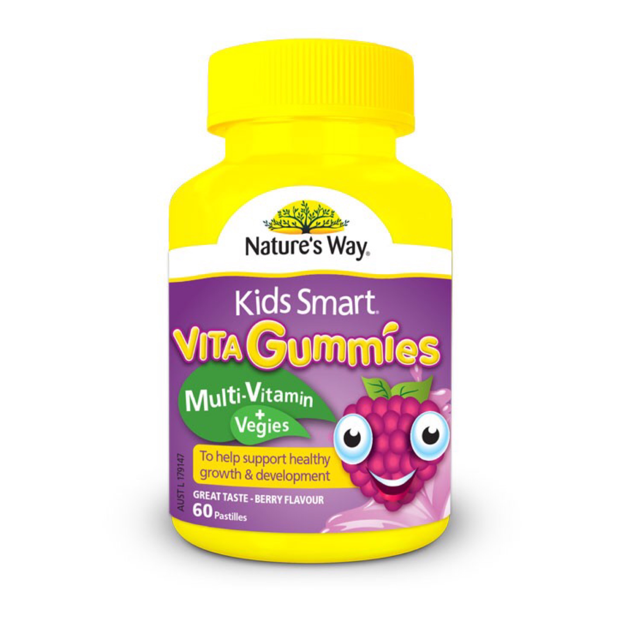 วิตามินรวมเสริมแร่ธาตุพร้อมสารสกัดจากผักสำหรับเด็ก Nature's Way Kids Smart Vita Gummies - Multi-Vitamin + Veggies (Berry Flavour)