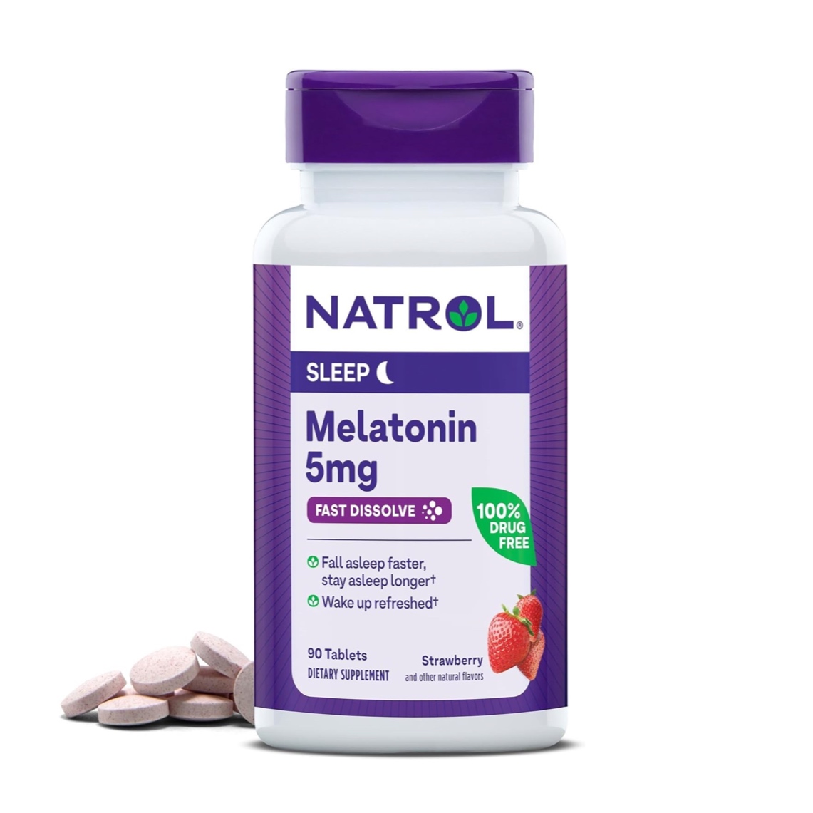 ผลิตภัณฑ์เสริมการนอนหลับแบบเม็ดอมละลายสำหรับผู้ใหญ่ NATROL Sleep Melatonin - Fast Dissolve 5mg (90 Tablets)