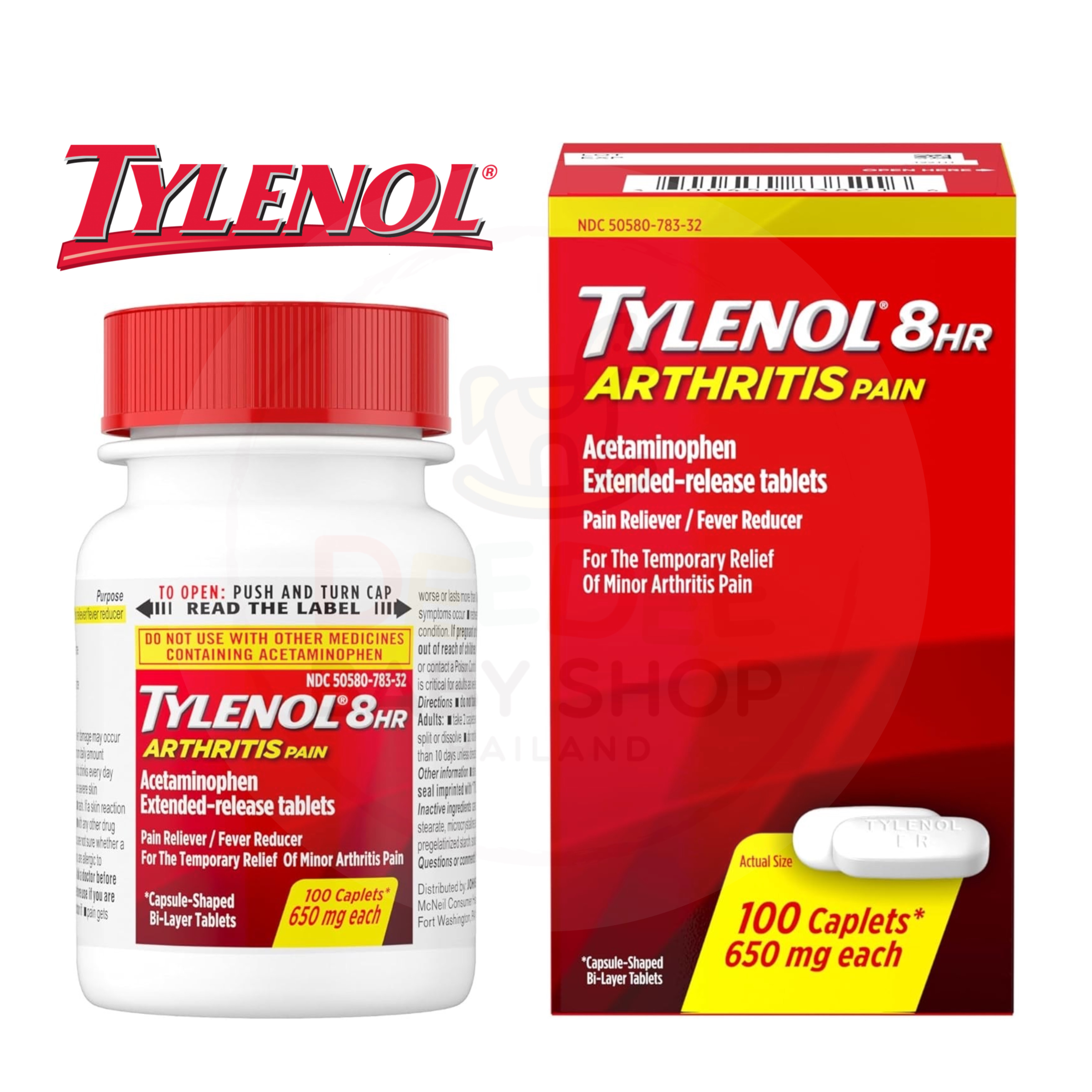 ยาบรรเทาอาการปวดจากข้อต่อ TYLENOL® 8HR Arthritis Pain Relief Extended-Release Tablets (100 Caplets)