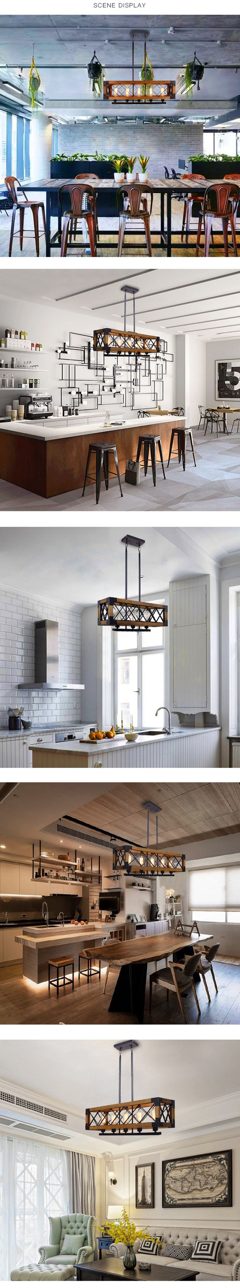 โคมไฟแขวนเพดานสไตล์ลอฟท์ไม้เหล็กทรงยาวไฟ 5 ดวง [D5002-5]