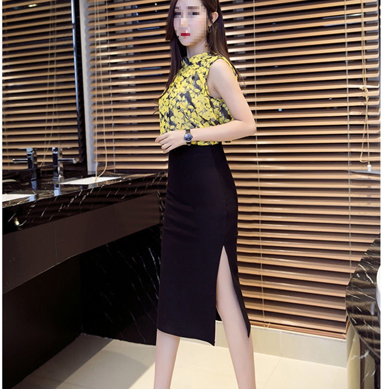 กระโปรงพนักงาน เอวสูง ทรงเอยาว มีความยืดหยุ่น KQ6811009 สีภาพ S-3XL