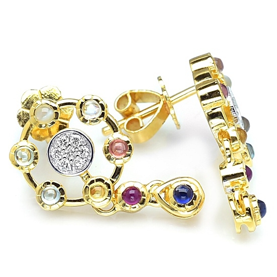 9 Gems Earring ต่างหูพลอยนพเก้า พลอยนพเก้าขนาด 2 มิล ทองคำ YG หนัก 8.855 กรัม เพชร FVVS จำนวน 14 เม็ด น้ำหนัก 0.12 กะรัต