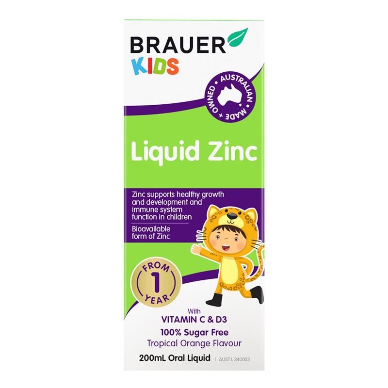 วิตามินเสริมภูมิคุ้มกันสำหรับเด็ก BRAUER Kids Liquid Zinc with Vitamin C & D3