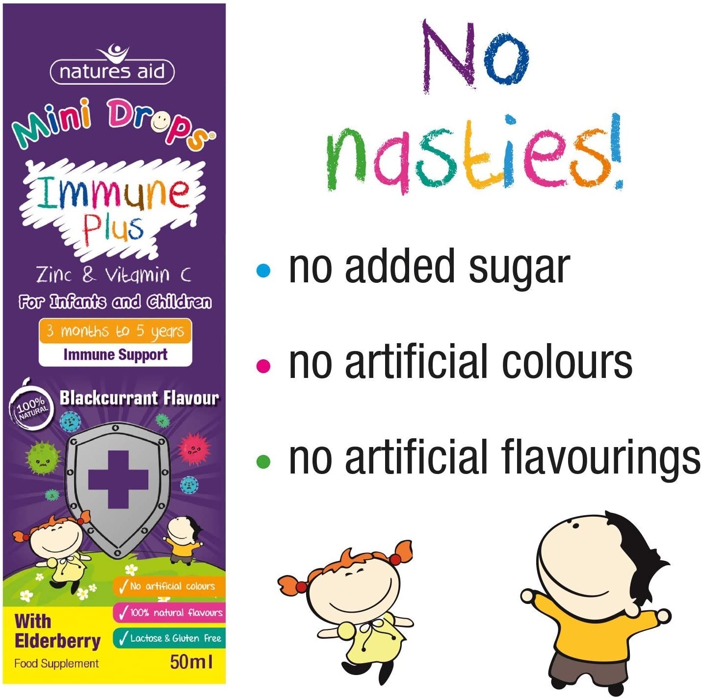 วิตามินเสริมภูมิคุ้มกันสำหรับทารกและเด็กเล็ก Natures Aid Mini Drops Immune Plus Zinc & Vitamin C