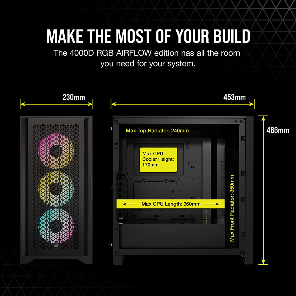 Corsair iCUE 4000D RGB Airflow Mid-Tower Case - 3X AF120 RGB Elite Fans BLACK / WHITE
