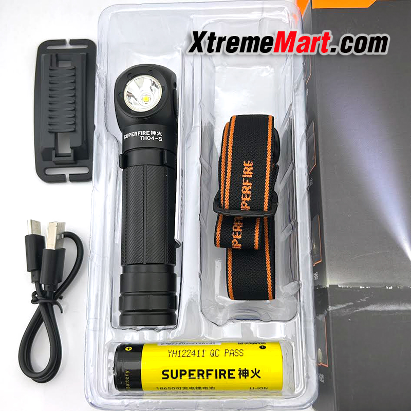 ชุดเซตไฟฉาย SuperFire รุ่น TH04-S แสงขาว 1200 ลูเมน 6โหมด USB Rechargeable