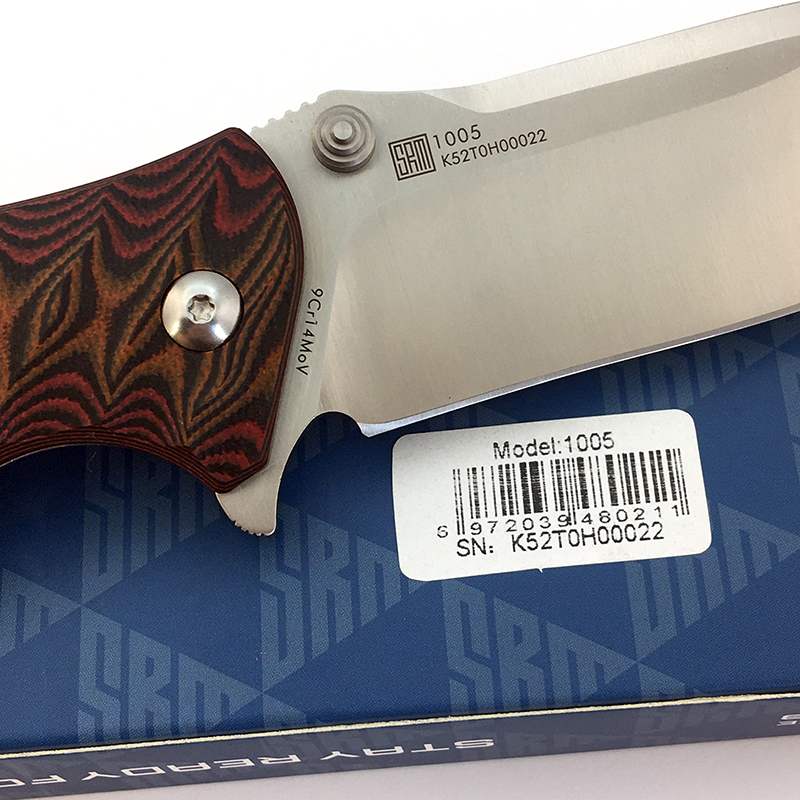 มีดพับ SANRENMU 1005 SRM-1005 ใบมีดสแตนเลส 9cr14mov ด้ามG10สีน้ำตาล จุดหมุนระบบตลับลูกปืน(Ball Bearing) เปิด-ปิด ลื่นมาก