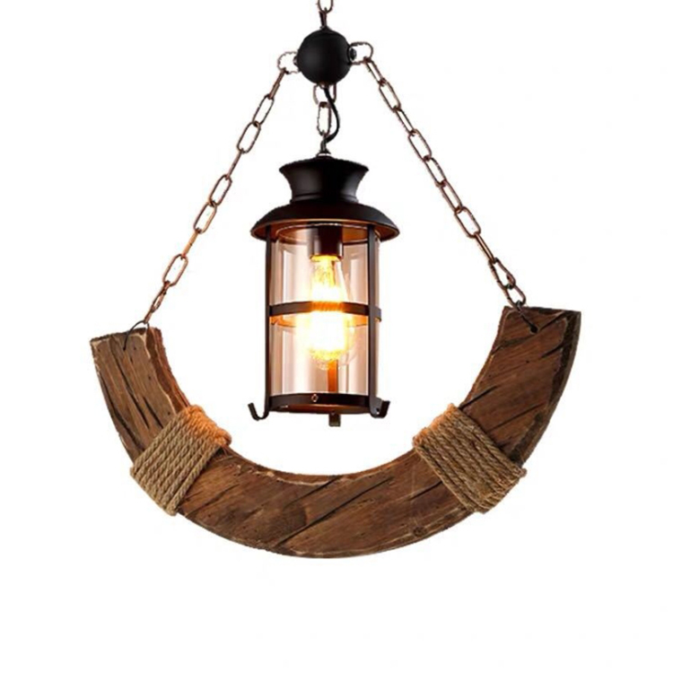 โคมไฟแขวนเพดานไม้สไตล์ลอฟท์ทรงครึ่งวงกลม [28154]