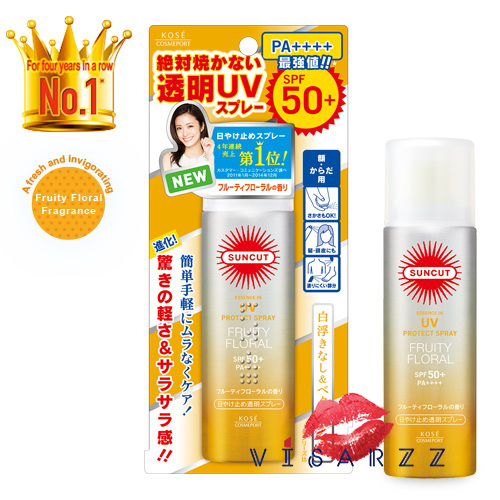Kose Suncut Essence in UV Protect Spray SPF50+ PA+++ 50g # Fruity Floral สเปรย์กันแดดคุณภาพดีเยี่ยมกันได้ถึง 50 เท่า ไม่เหนียวเหนอะหนะ