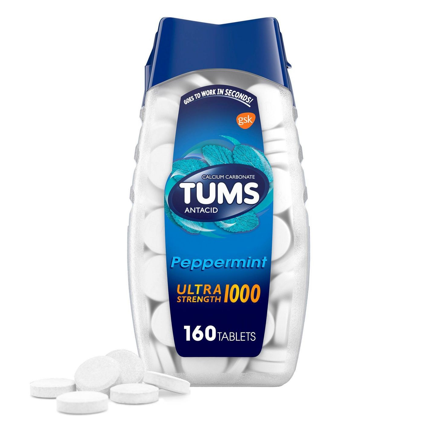 เม็ดเคี้ยวบรรเทาอาการกรดไหลย้อน TUMS Antacid Ultra Strength 1000 - Peppermint (160 Chewable Tablets)