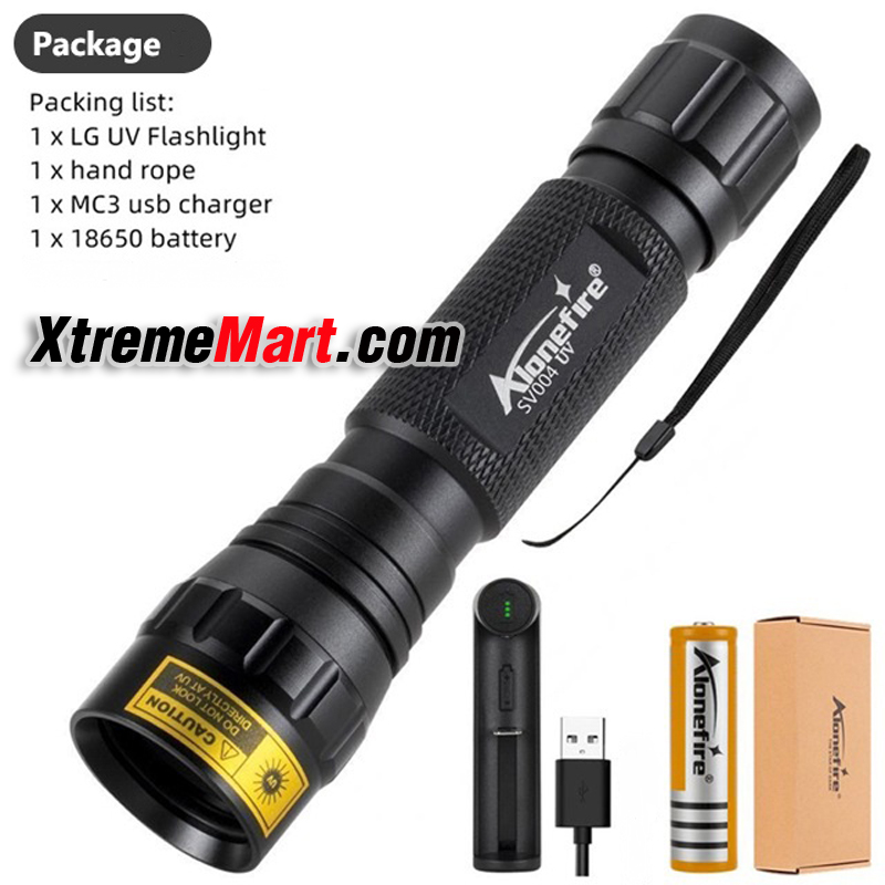 ชุดเซตไฟฉาย UV AloneFire รุ่น SV004 / 501B หลอด LG Ultra VIOLET UV Light 10W 365nm ไฟฉายตรวจธนบัตร, ปัสสาวะสัตว์เลี้ยง