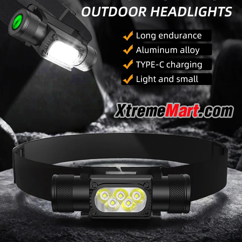 ไฟฉายคาดหัว H35A (H05A) แสงขาว5หลอด แสงขาว Type-C Rechargeable LED headlamp 18650 flashlight สว่าง 1200 - 2000 lumens