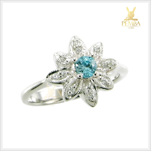 แหวนเพทายแท้ รูปดอกไม้ น่ารักๆ เงินแท้925 ชุบทองคำขาว แหวนพลอยแท้