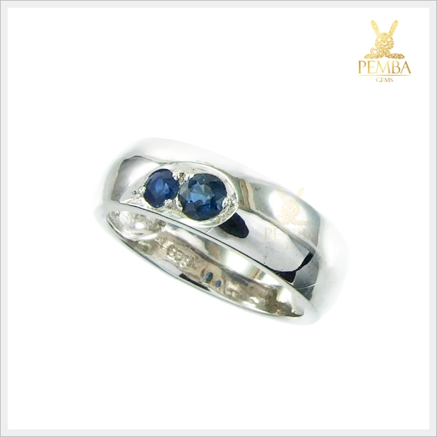 แหวนไพลินแท้ อัญมณีสีน้ำเงินงดงาม เงินแท้925 ชุบทองคำขาว แหวนพลอยแท้