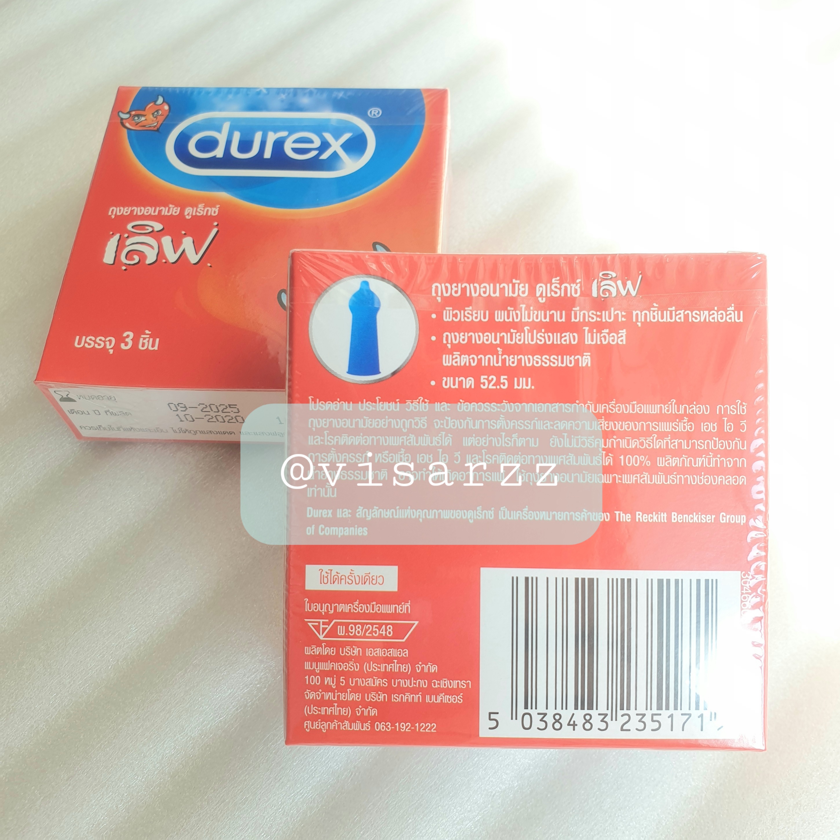 Durex Love 6 กล่อง x 3 ชิ้น ขนาด 52.5 มม. ถุงยางอนามัย ดูเร็กซ์ เลิฟ ผิวเรียบ ผนังไม่ขนาน มีกระเปาะ ทุกชิ้นมีสารหล่อลื่น ถุงยางอนามัยโปร่งแสง ไม่เจือสี ผลิตจากน้ำยางธรรมชาติ