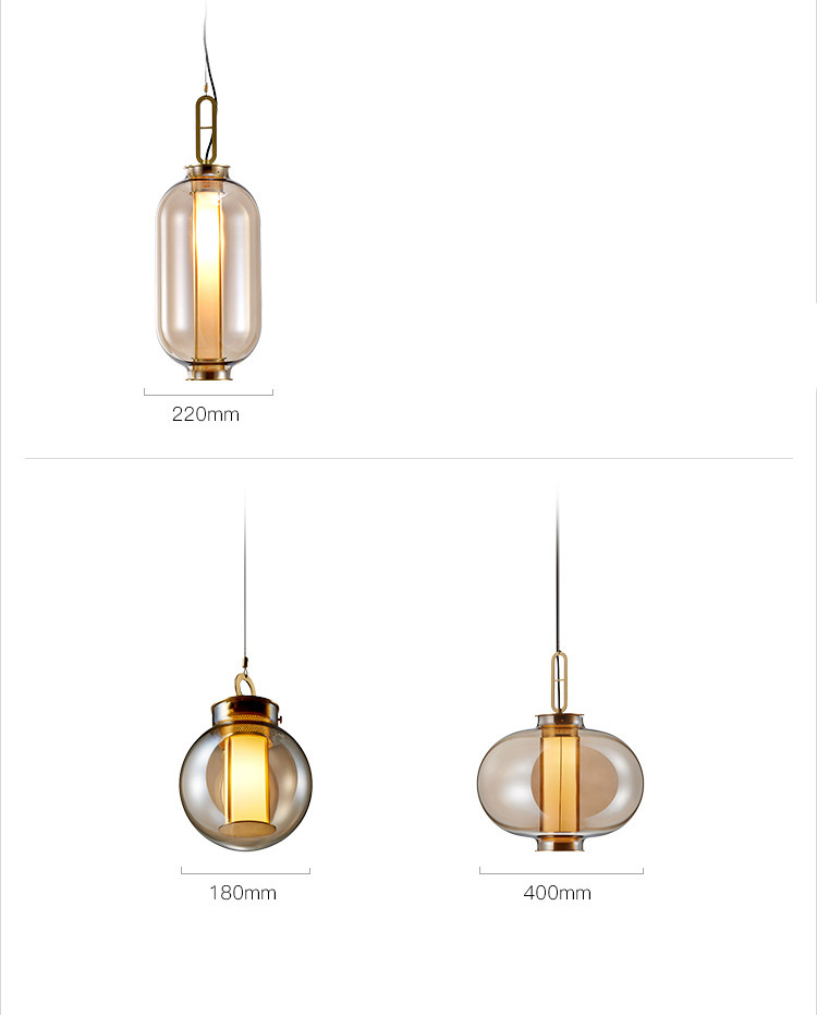 โคมไฟแขวนเพดานแก้วโทนสีชาโครงสีทองเหลืองมีตัวกรองแสงด้านใน [GF-122155]