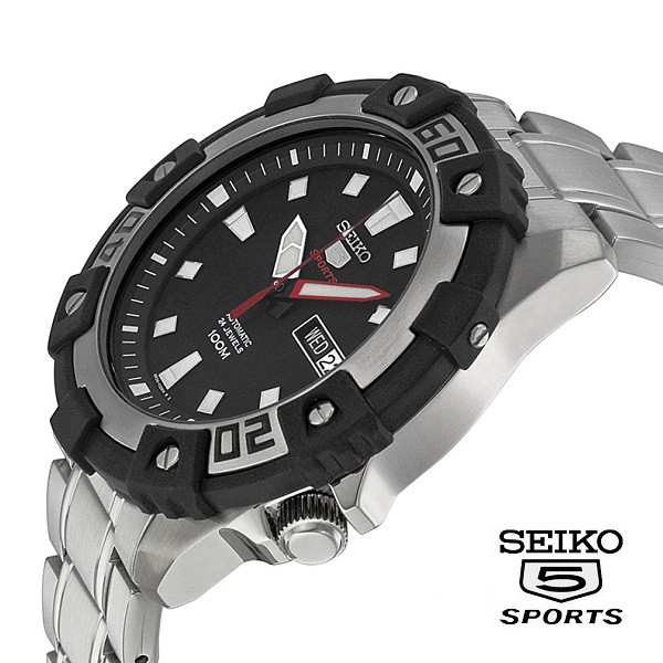 SEIKO นาฬิกาข้อมือ SPORTS 5 สายสแตนเลส รุ่น SRP471K1 - สีเงิน/สีดำ