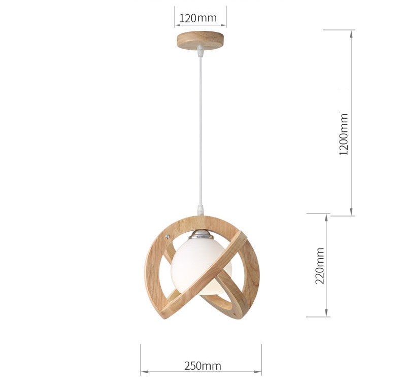 โคมไฟแขวนเพดานสไตล์ไม้ญี่ปุ่นลายเส้นทรงกลมมีแก้วสีขาวนมซ้อนด้านใน [M5601]