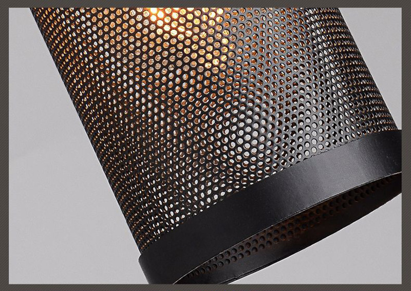 โคมไฟแขวนเพดานทรงกระบอกตาข่ายเหล็กสีดำสไตล์ลอฟท์ [RI-10]