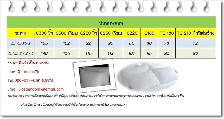 ราคาปลอกหมอน