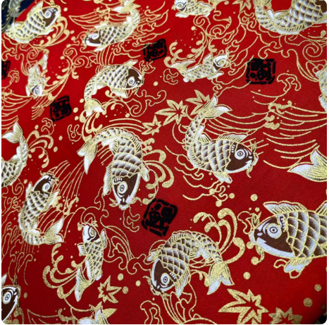 ผ้าฝ้ายพิมพ์ลายคำอวยพร สีดำ แดง ทอง SKU-03518 ดำ แดง ทอง เมตร