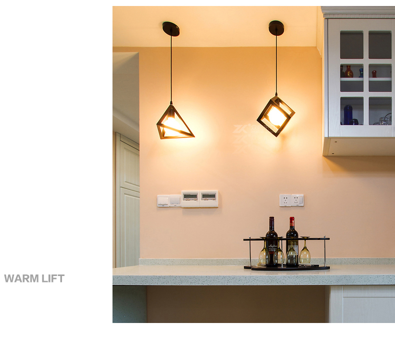 โคมไฟห้อยเพดานเหล็กทรงสี่เหลี่ยมจตุรัส สไตล์ Nordic minimalist