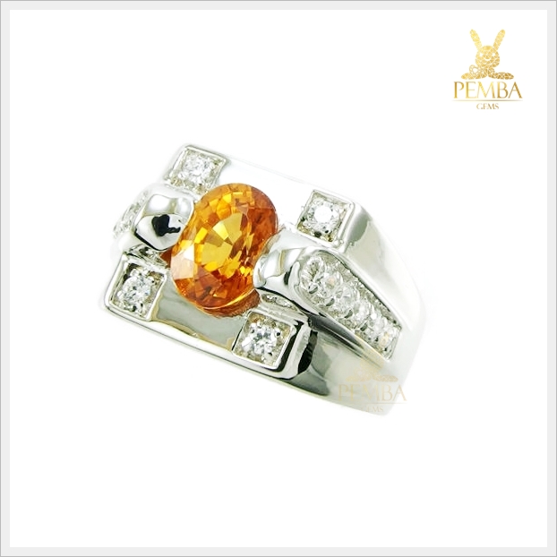 แหวนเพทายเหลือง เงินแท้925 ชุบทองคำขาว เปล่งประกายดั่งบุษราคัม