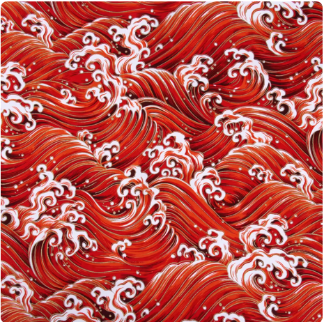 ผ้า DIY สไตล์ญี่ปุ่นทำมือ ลายคลื่นทะเลคลาสสิก ผ้าฝ้ายเลียนแบบผ้าลินิน ลวดลายเรขาคณิต ผ้าปั๊มร้อน 4 SKU-03519 สีภาพ เมตร