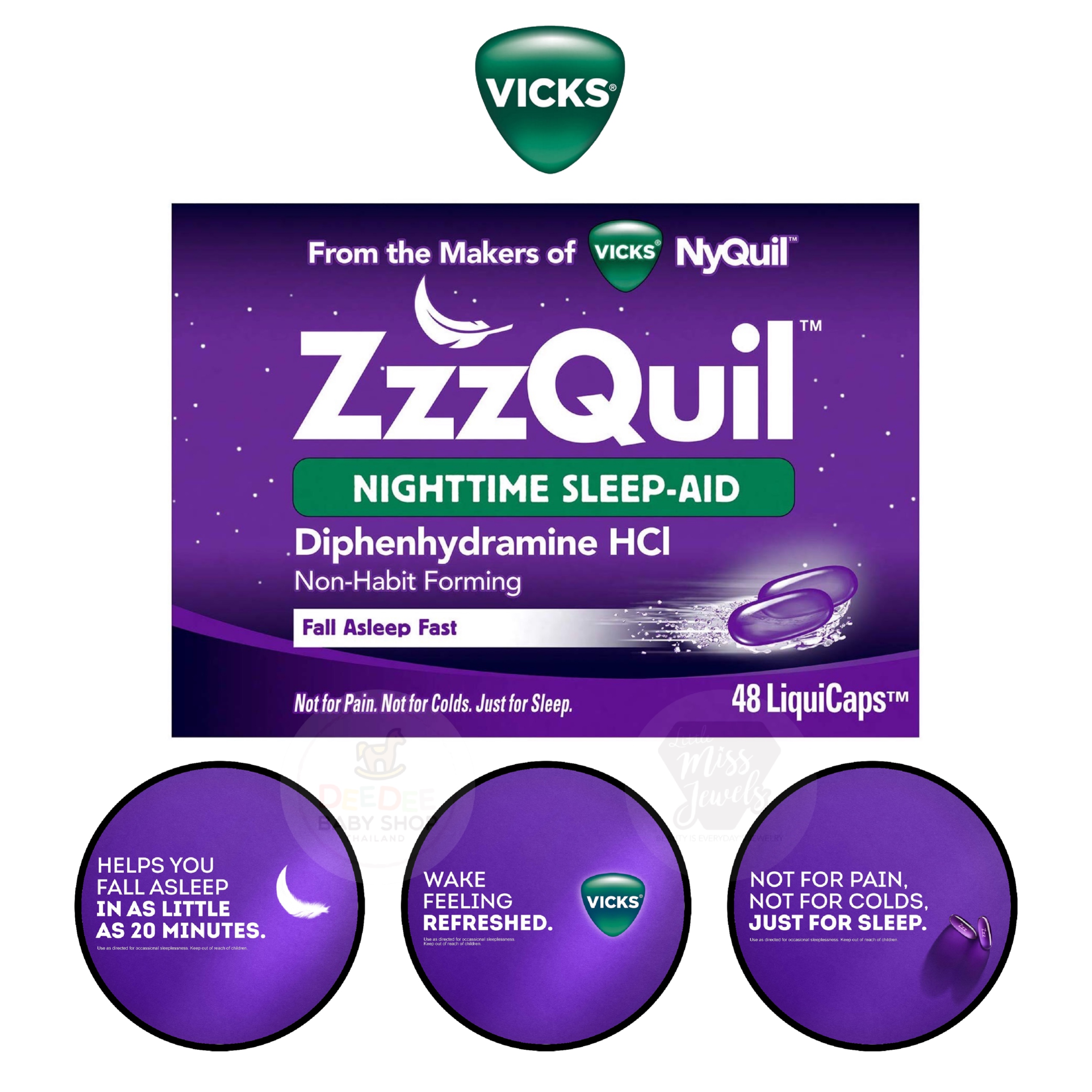 วิตามินเสริมการนอนหลับสำหรับเด็กโตและผู้ใหญ่ Vicks ZzzQuil Nighttime Sleep-Aid LiquiCaps (48 LiquiCaps)