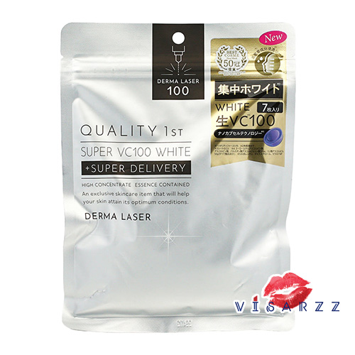 (ซองสีเงิน) Quality 1St Derma Laser Super VC 100 White (7 แผ่น/ 1ซอง) มาส์กสุดฮิตจากญี่ปุ่น อุดมด้วยวิตามินซี 4 ชนิด และส่วนผสมให้ผิวกระจ่างใส สีผิวสม่ำเสมอ ช่วยเผยผิวกระจ่างใส กระชับ ด้วยเทคโนโลยีนาโนแคปซูลช่วยนำพาสารบำรุงซึมเข้าผิวได้ดียิ่งขึ้น และแผ่นม