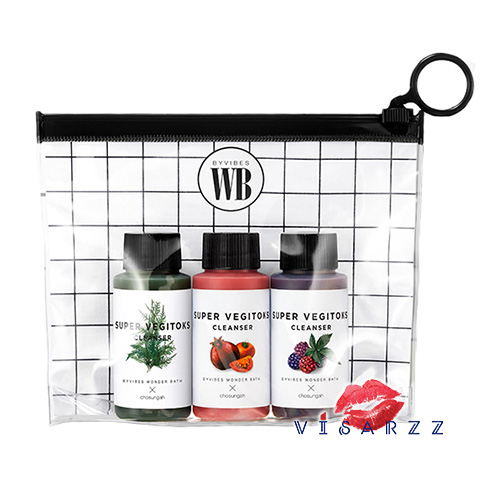 Wonder Bath Super Vegitoks Cleanser Travel Set 3 ชิ้น x 30mL คลีนซิ่งผัก อันโด่งดังจากเกาหลี บับเบิ้ลคลีนเซอร์จากน้ำผลไม้เข้มข้น มาในขวดขนาดพกพาสำหรับเดินทาง