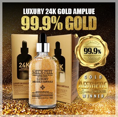 พร้อมส่ง Medi-Peel Luxury 24K Gold Ampoule 100mL เน้นการบำรุงโครงสร้างผิว ช่วยต่อต้านริ้วรอยก่อนวัยได้ดี ช่วยให้ผิวใส อ่อนเยาว์ได้นาน ช่วยให้ริ้วรอยตื้นขึ้น ผิวดูเนียน อ่อนเยาว์มากขึ้น ใช้แล้วผิวฟู เต่งตึง หน้าดูอิ่มน้ำ ช่วยให้ผิวแข็งแรง เซลส์ผิวที่เกิดให