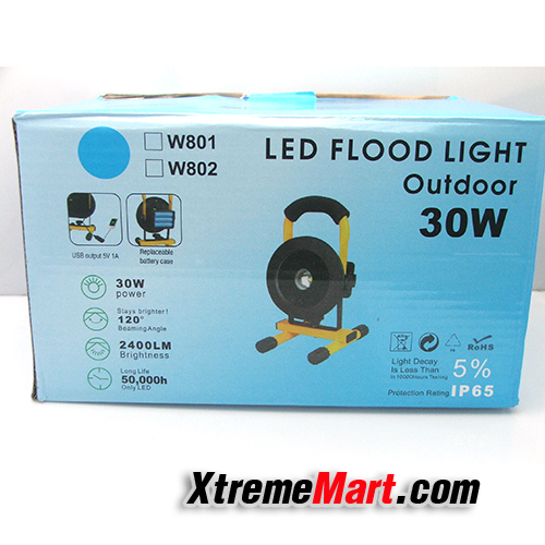 ไฟฉายสปอร์ตไลท์ 30W 24 LED W804 IP65 LED Floodlights 2400LM Rechargeable Outdoor Lawn Lamp