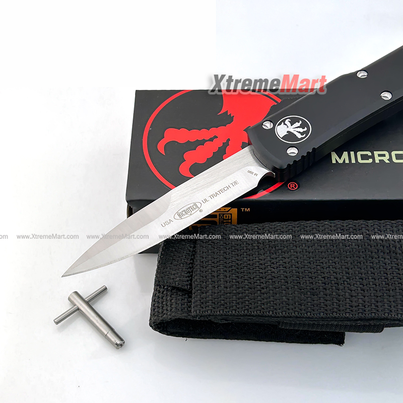 มีดสปริงขนาดกลาง Microtech (New Ultratech) คมเดียว ใบเงิน Combat Troodon 00556 Automatic Knife