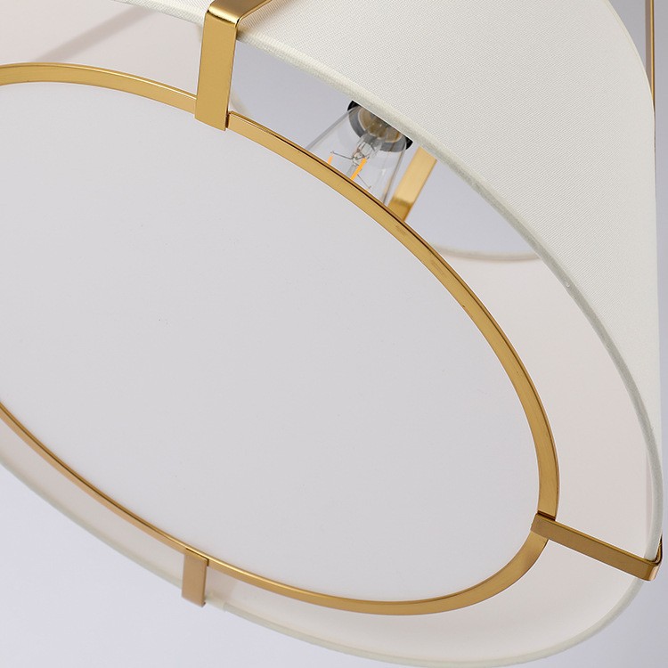 โคมไฟแขวนเพดานโป๊ะผ้าทรงกรวยตัด เสริมโครงเหล็กด้านนอก มีแผ่นกรองแสงด้านล่าง [PDFB-8444]