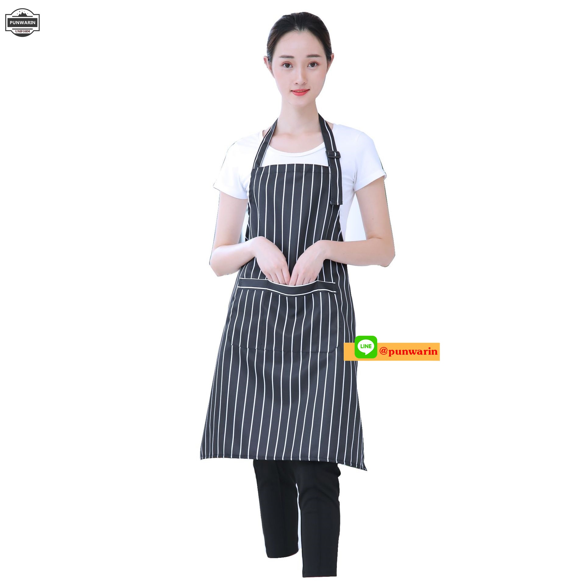 ผ้ากันเปื้อนพนักงานเสิรฟร้านกาแฟ ร้านอาหาร แบบเต็มตัว ลายทาง ดำ แดง เขียว น้ำตาล น้ำเงิน K6601002 ดำ แดง เขียว น้ำเงิน น้ำตาล ขนาดเดียว
