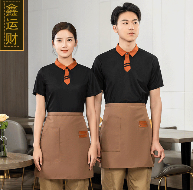 เสื้อฟอร์มพนักงานร้านอาหารกาแฟโรงแรม แขนสั้น F6706003 สีภาพ M-6XL