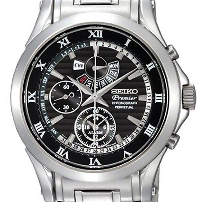 Seiko Premier Chronograph Black Dial Stainless Steel Mens Watch SPC051P1