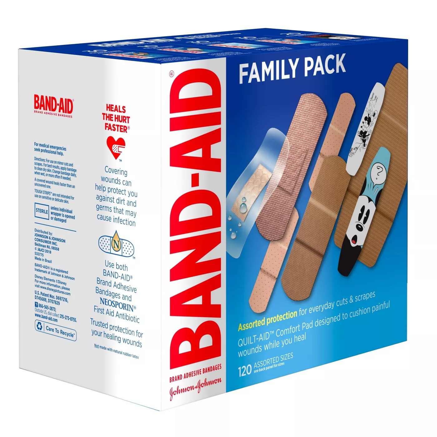 พลาสเตอร์ปิดแผลคละแบบ Johnson & Johnson BAND-AID Brand Adhesive Bandages - Family Pack (120 Assorted Sizes)