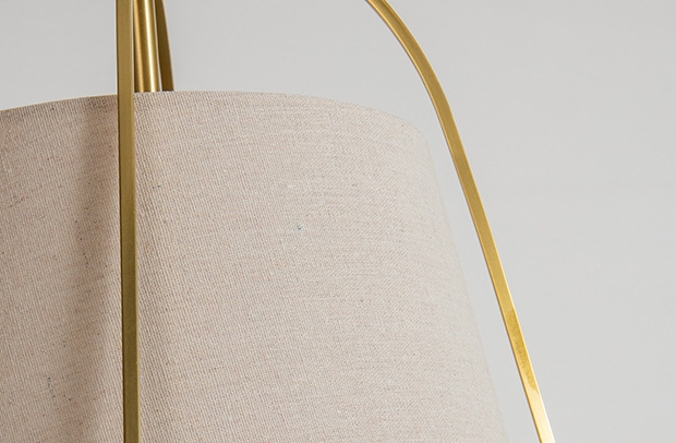 โคมไฟแขวนเพดานสไตล์คลาสสิควินเทจ โครงเหล็กสีทองโป๊ะผ้าโทนสีลินิน ทรงระฆังคว่ำ [D9399-4]