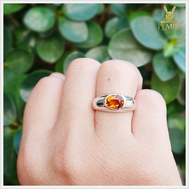 แหวนซิทรินแท้ เงินแท้925 ชุบทองคำขาว ดีไซน์เรียบๆ แต่มีสไตล์